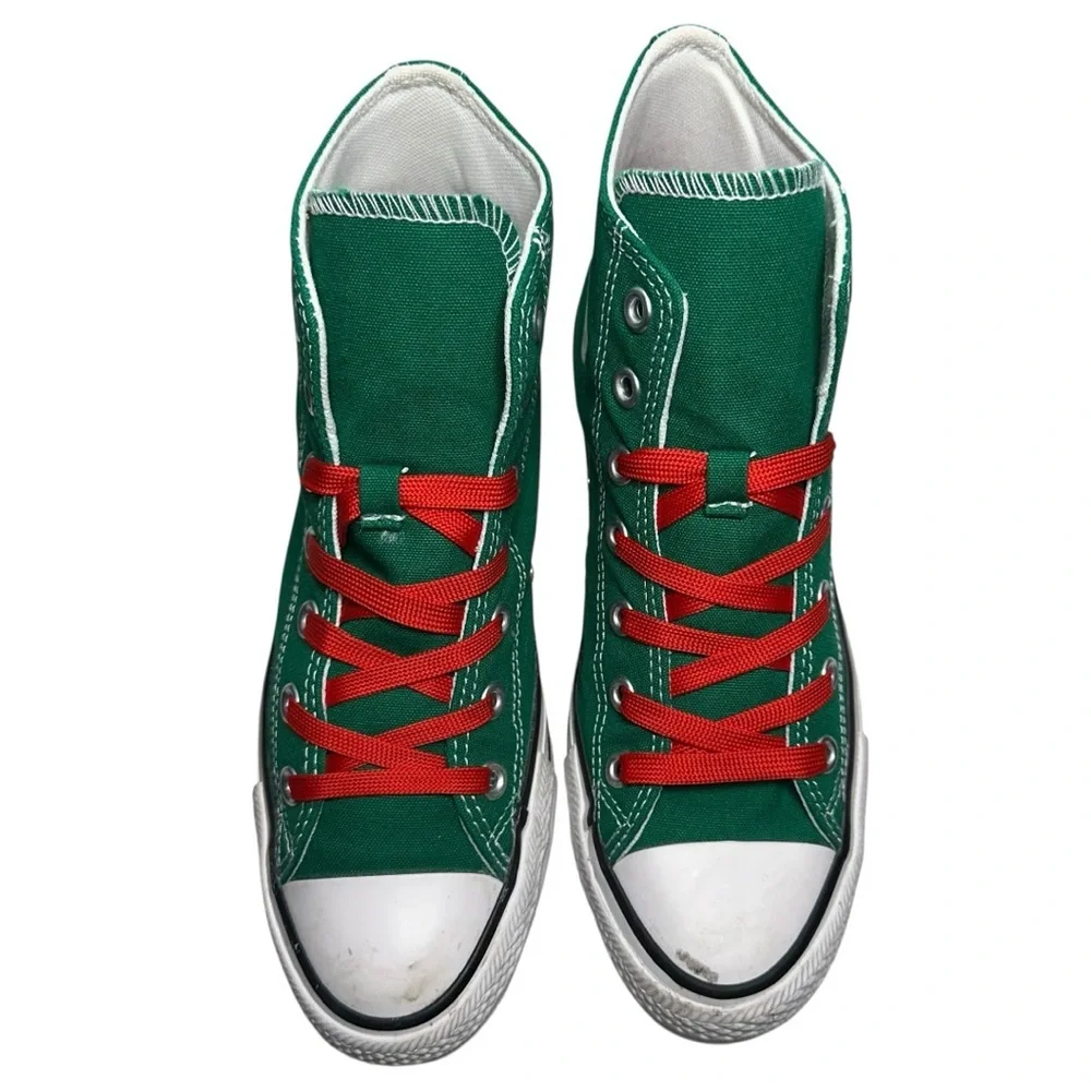 Converse All Star Chuck Taylor’s Sz 8 Green Ho Ho Ho Red Laces High Top Sneakers - Picture 3 of 10